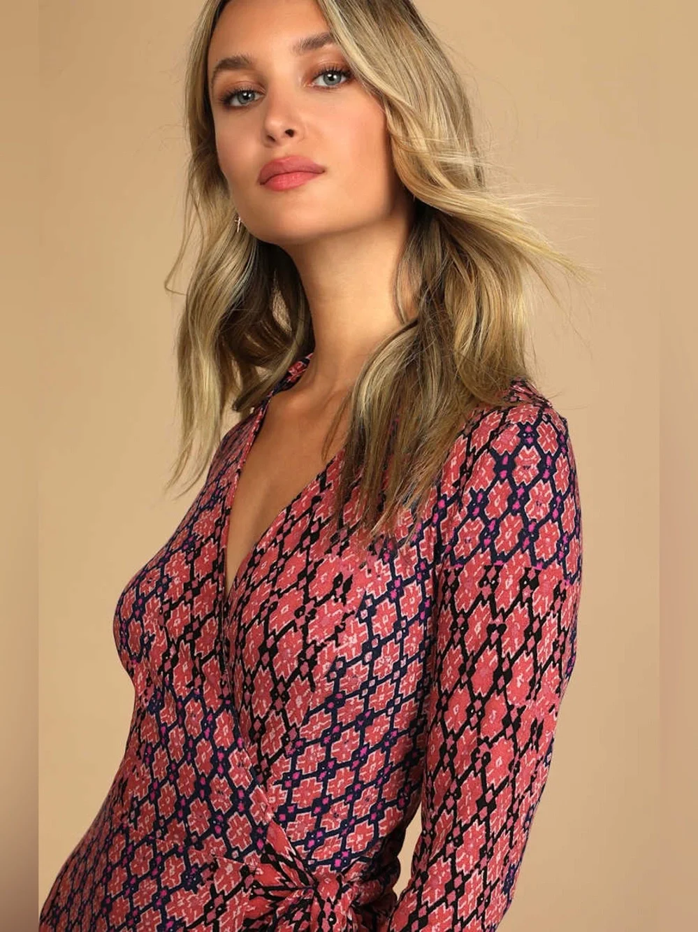 Free People Rhetta Rusty Rose Multi Print Mini Wrap Dress- Size XS